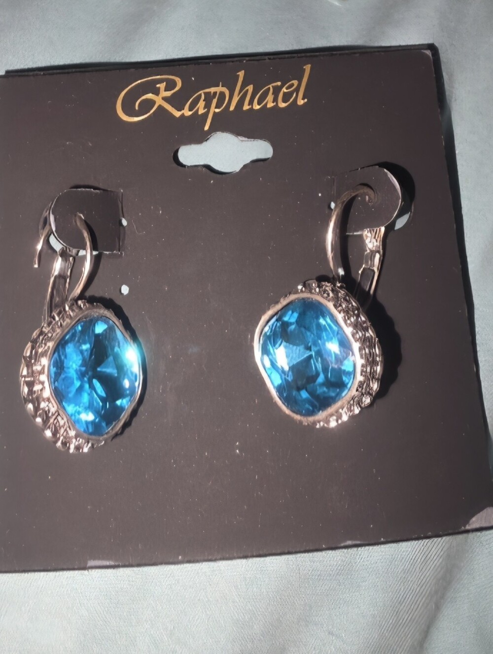 Rapha Turquoise Blue Crystal Drop Earrings - Silver Tone